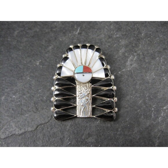 Southwestern Inlay Sunface Headdress Pendant Brooch - Picture 9 of 10